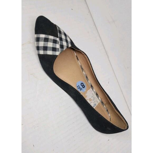 black ballet flats W/ white plaid toe Sz 8.5 Slip On Pointed Toe Suede ROSS - Picture 10 of 10